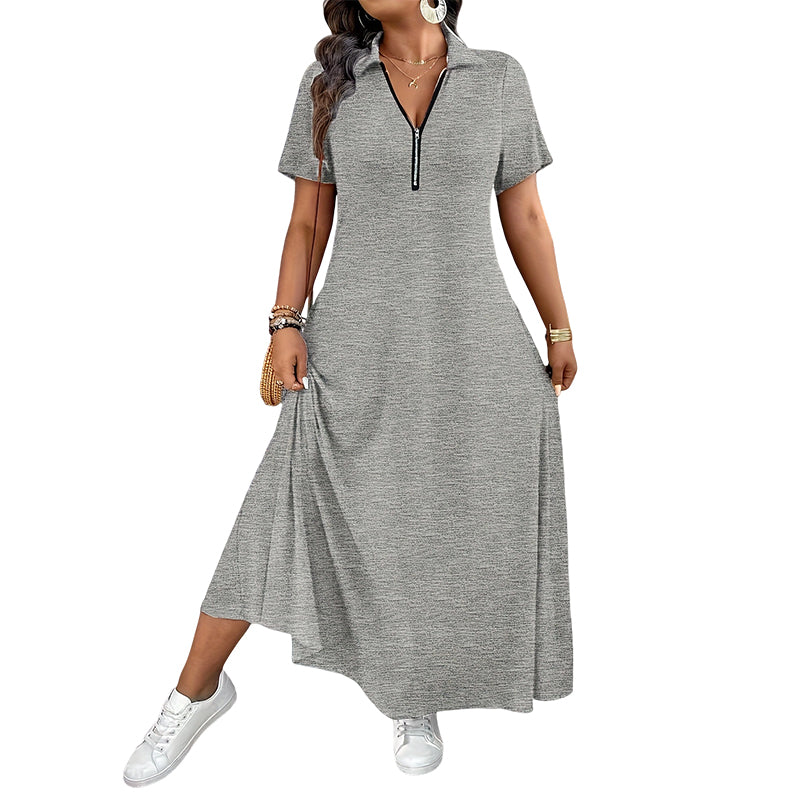 ⌛Limited-Time Offer-Women's Casual Solid Color Zipper Maxi Dress