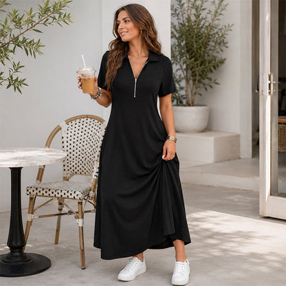 ⌛Limited-Time Offer-Women's Casual Solid Color Zipper Maxi Dress