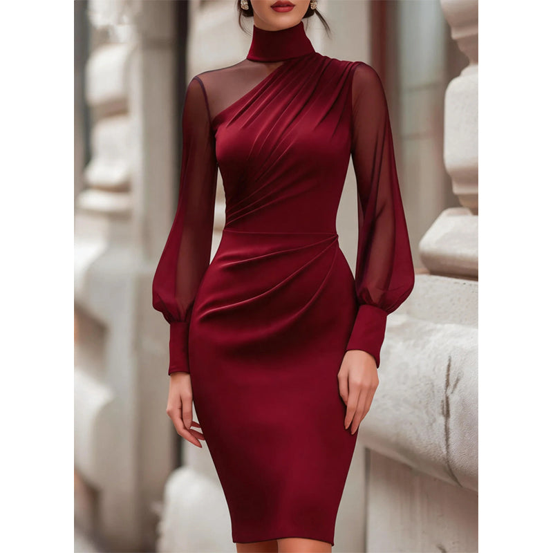 ⌛Limited-Time Offer-Women's Mock Neck Mesh Bodycon Dress