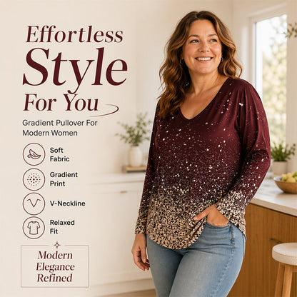 ⌛Limited-Time Offer-Women's V-Neck Gradient Print Long Sleeve Shirt