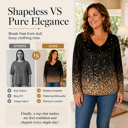 ⌛Limited-Time Offer-Women's V-Neck Gradient Print Long Sleeve Shirt