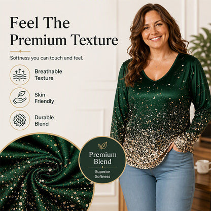 ⌛Limited-Time Offer-Women's V-Neck Gradient Print Long Sleeve Shirt