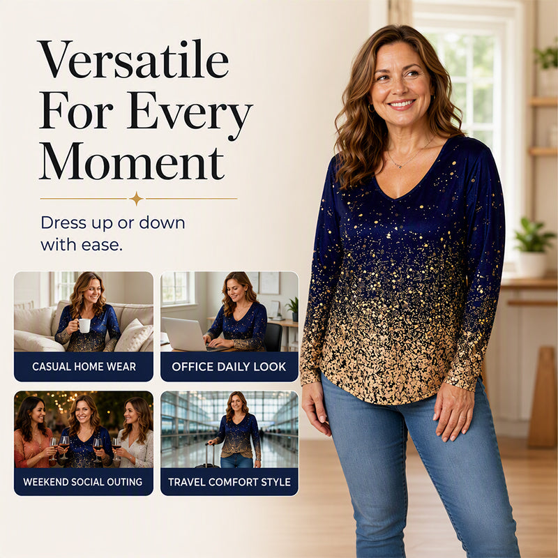 ⌛Limited-Time Offer-Women's V-Neck Gradient Print Long Sleeve Shirt