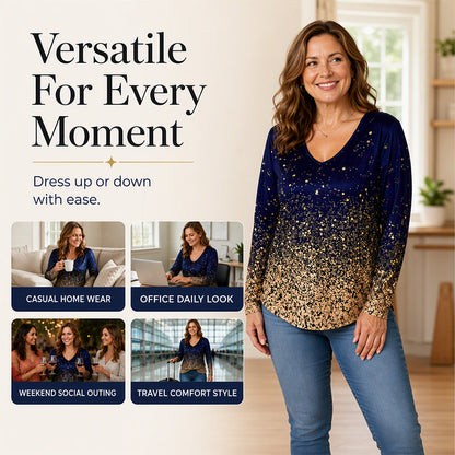 ⌛Limited-Time Offer-Women's V-Neck Gradient Print Long Sleeve Shirt