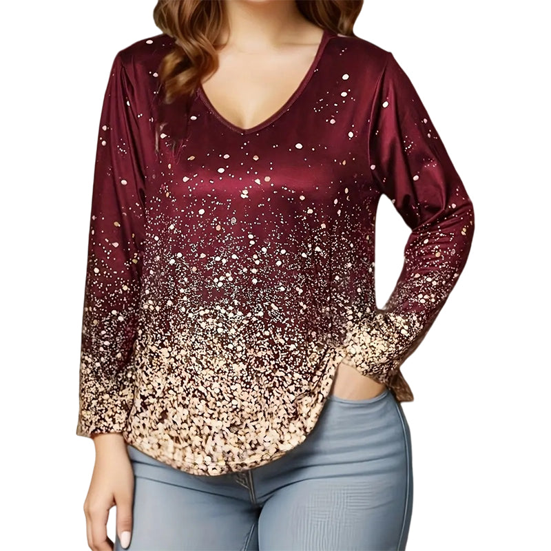 ⌛Limited-Time Offer-Women's V-Neck Gradient Print Long Sleeve Shirt