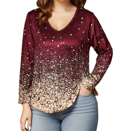 ⌛Limited-Time Offer-Women's V-Neck Gradient Print Long Sleeve Shirt
