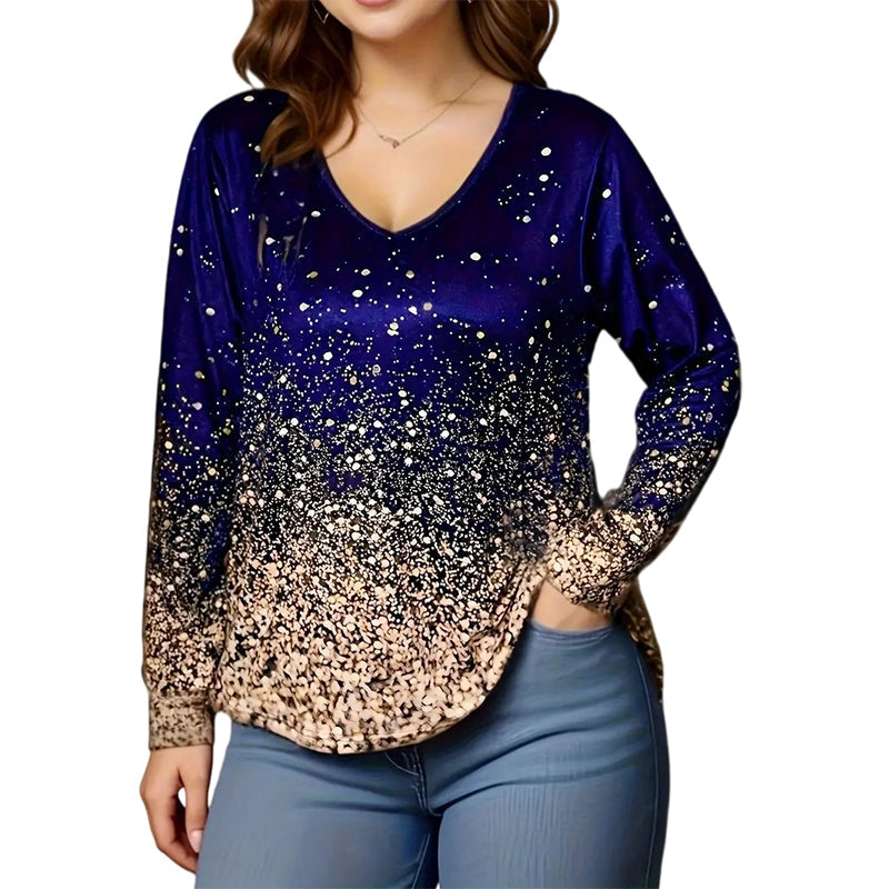 ⌛Limited-Time Offer-Women's V-Neck Gradient Print Long Sleeve Shirt