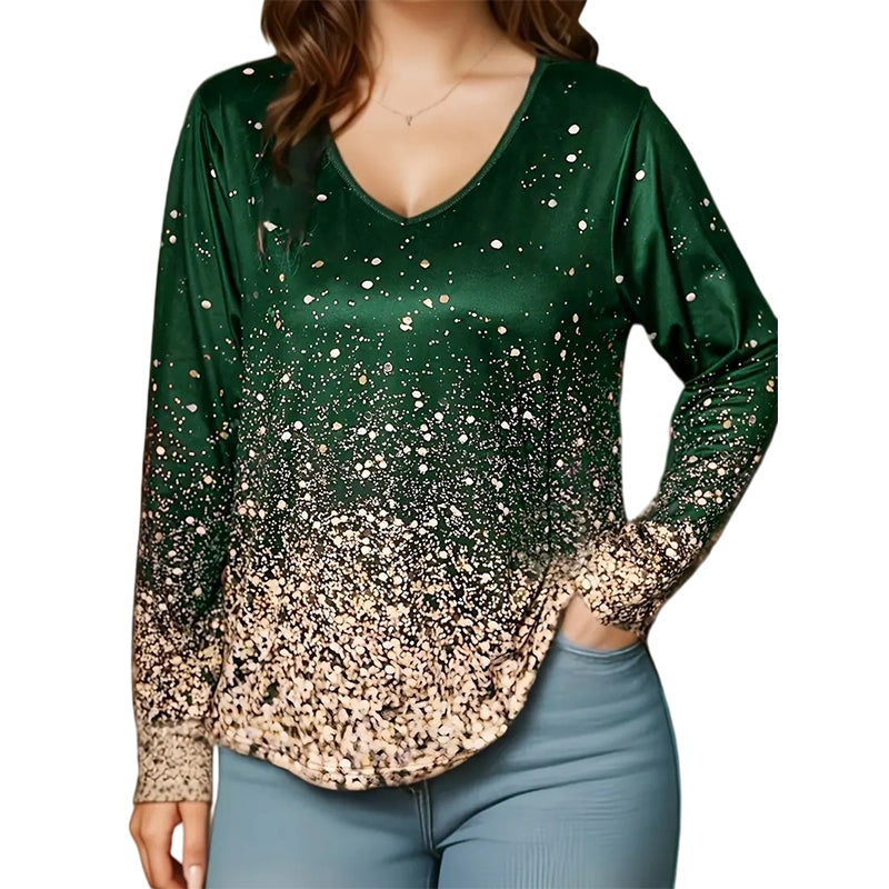 ⌛Limited-Time Offer-Women's V-Neck Gradient Print Long Sleeve Shirt