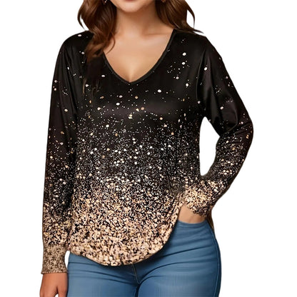 ⌛Limited-Time Offer-Women's V-Neck Gradient Print Long Sleeve Shirt