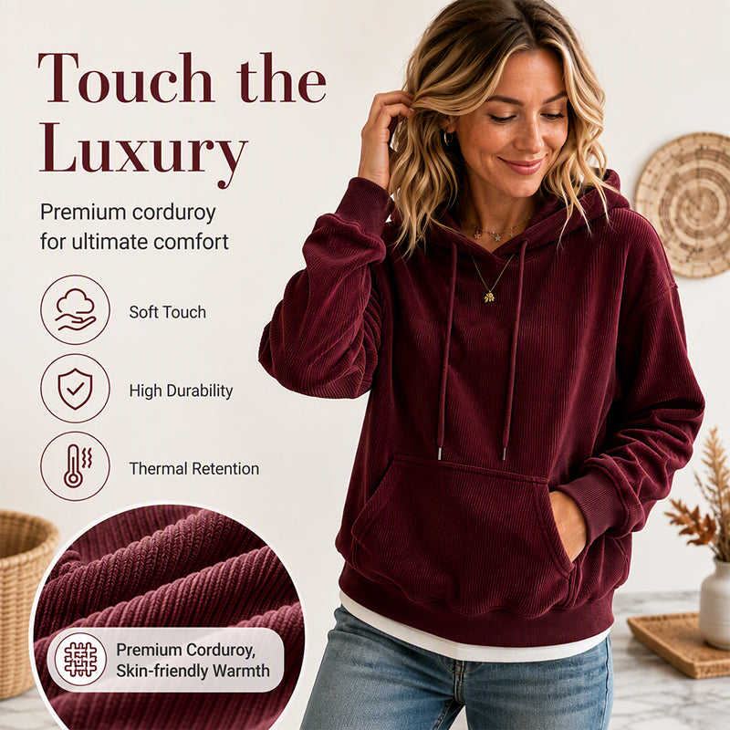 ⌛Limited-Time Offer-Women's Corduroy Hooded Sweatshirt with Pockets