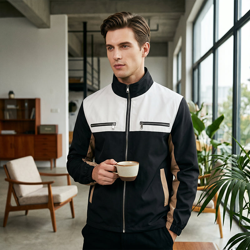 ⌛Limited-Time Offer-Men's Color Block Stand Collar Jacket