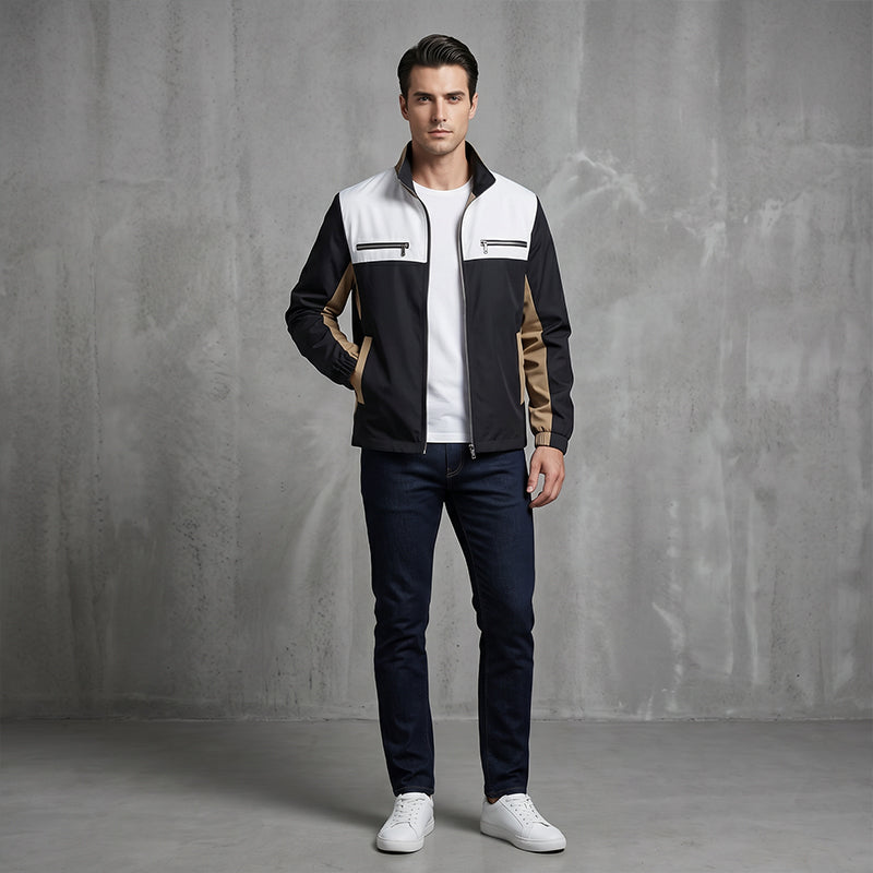 ⌛Limited-Time Offer-Men's Color Block Stand Collar Jacket