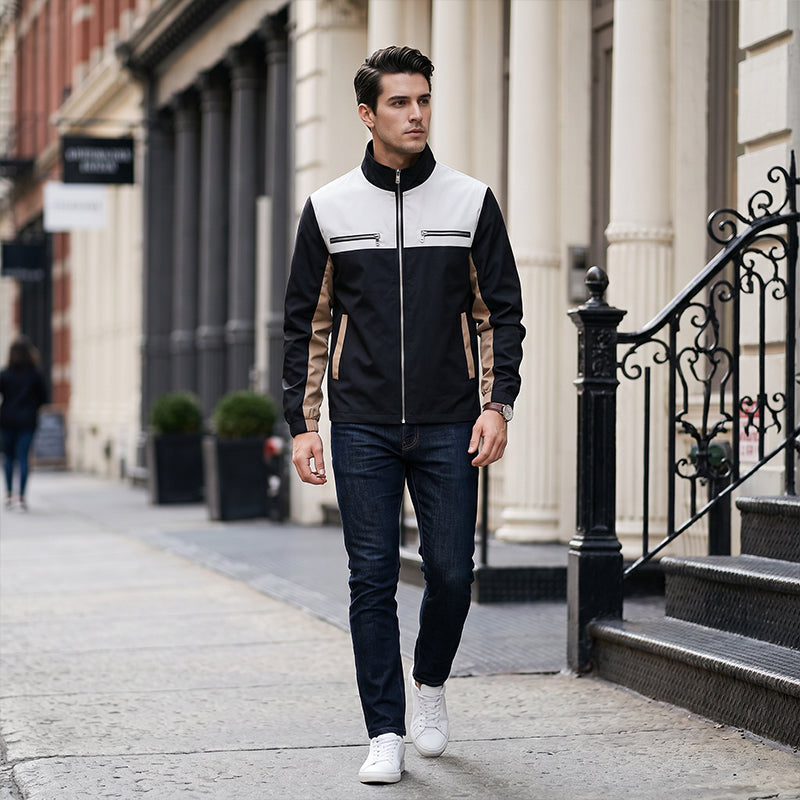 ⌛Limited-Time Offer-Men's Color Block Stand Collar Jacket
