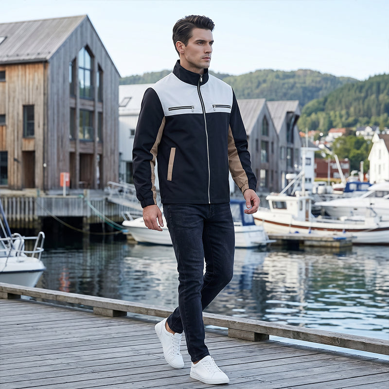 ⌛Limited-Time Offer-Men's Color Block Stand Collar Jacket
