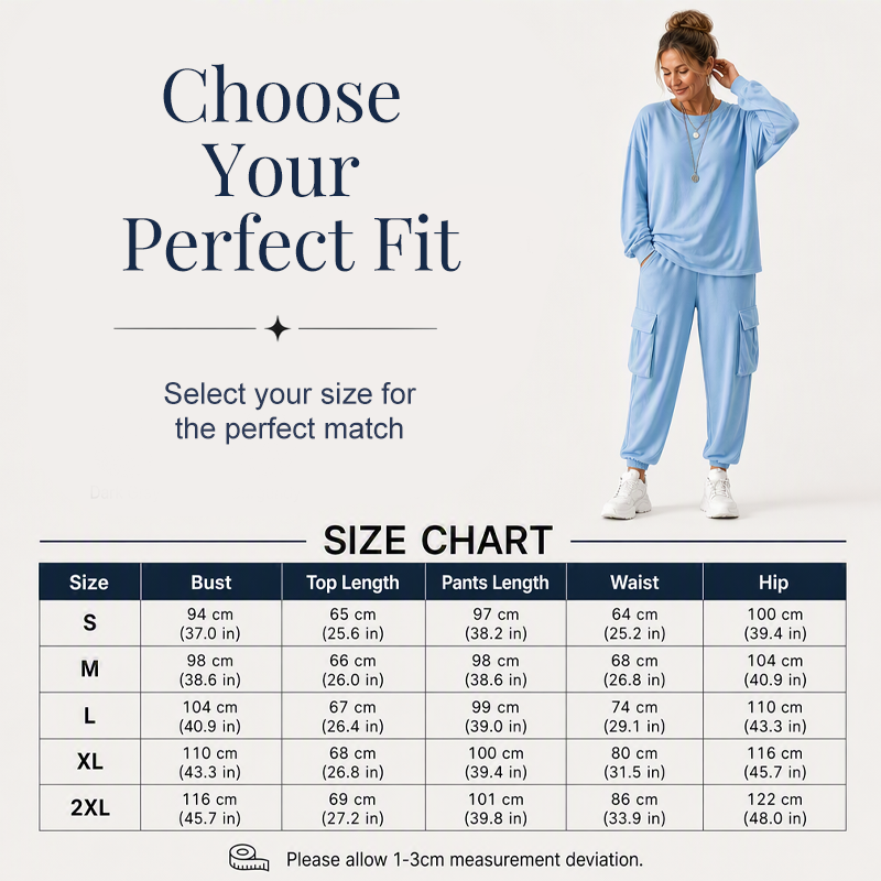 ✨ Easy Everyday Comfort | Women's Relaxed Crew-Neck Top & Cargo Pants 2-Piece Set