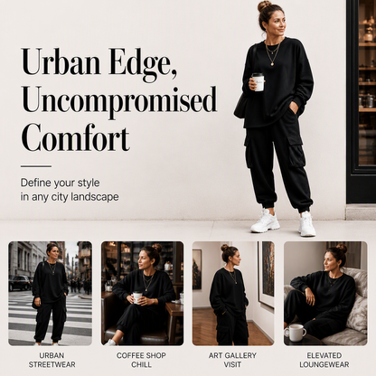 ✨ Easy Everyday Comfort | Women's Relaxed Crew-Neck Top & Cargo Pants 2-Piece Set