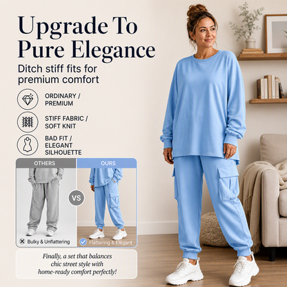 ✨ Easy Everyday Comfort | Women's Relaxed Crew-Neck Top & Cargo Pants 2-Piece Set