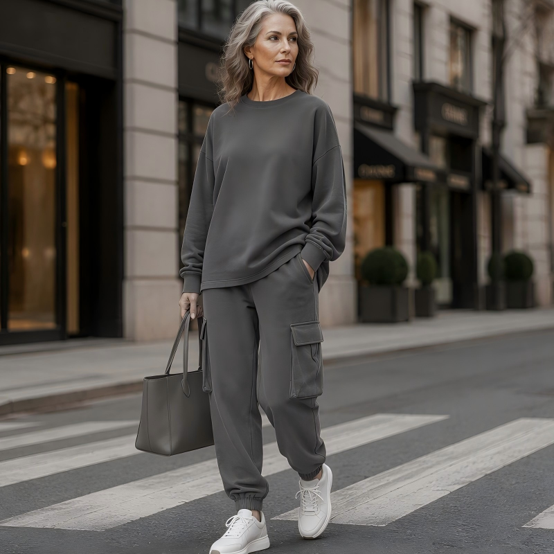 ✨ Easy Everyday Comfort | Women's Relaxed Crew-Neck Top & Cargo Pants 2-Piece Set