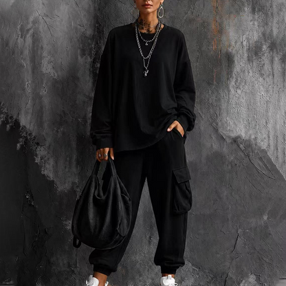✨ Easy Everyday Comfort | Women's Relaxed Crew-Neck Top & Cargo Pants 2-Piece Set