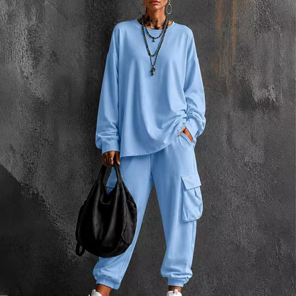 ✨ Easy Everyday Comfort | Women's Relaxed Crew-Neck Top & Cargo Pants 2-Piece Set