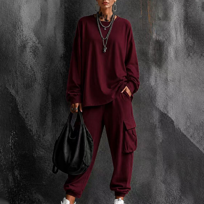 ✨ Easy Everyday Comfort | Women's Relaxed Crew-Neck Top & Cargo Pants 2-Piece Set