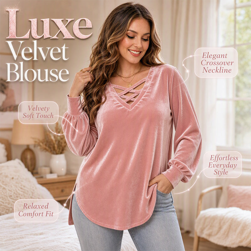 ⌛Limited-Time Offer-Women's Velvet Criss Cross V-Neck Top