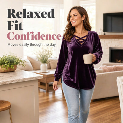 ⌛Limited-Time Offer-Women's Velvet Criss Cross V-Neck Top
