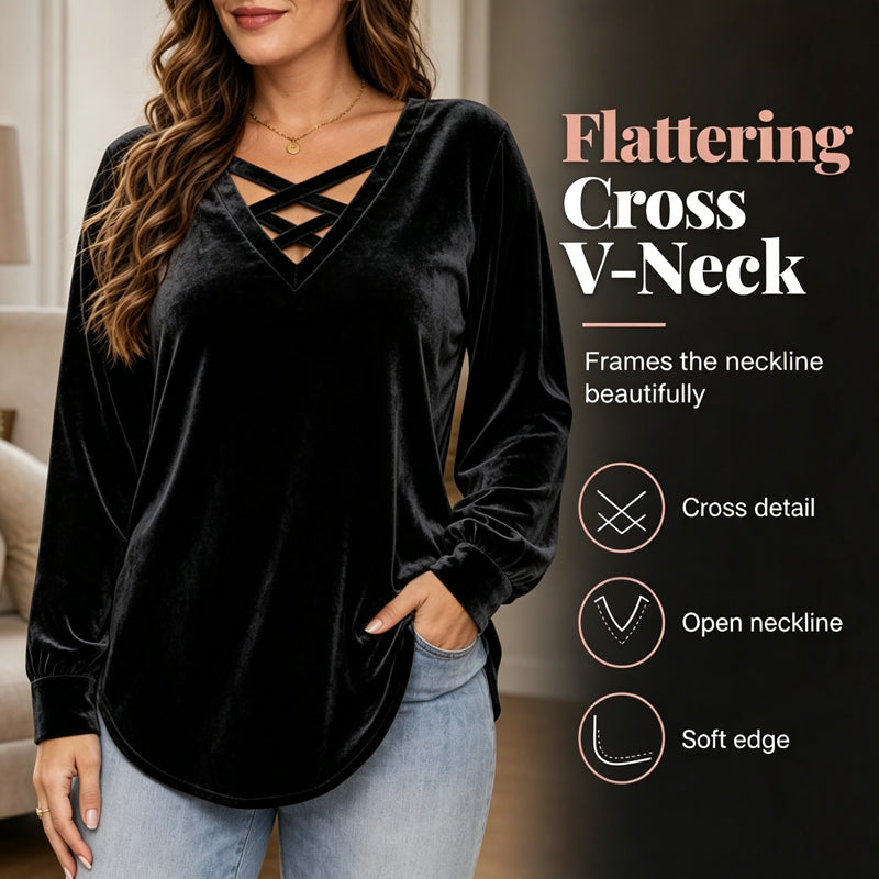⌛Limited-Time Offer-Women's Velvet Criss Cross V-Neck Top
