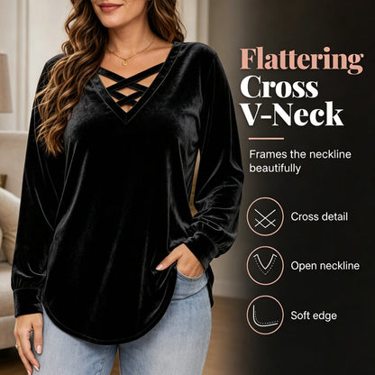 ⌛Limited-Time Offer-Women's Velvet Criss Cross V-Neck Top