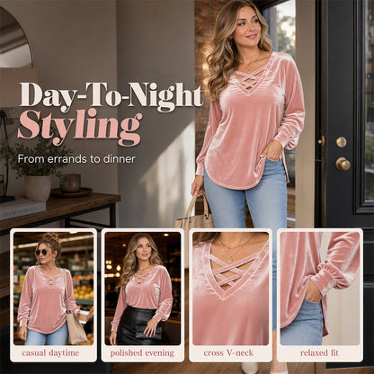 ⌛Limited-Time Offer-Women's Velvet Criss Cross V-Neck Top