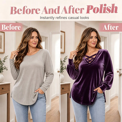 ⌛Limited-Time Offer-Women's Velvet Criss Cross V-Neck Top
