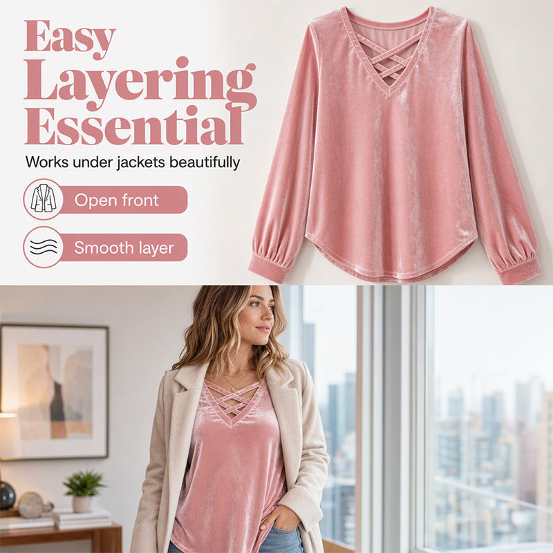 ⌛Limited-Time Offer-Women's Velvet Criss Cross V-Neck Top