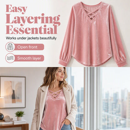 ⌛Limited-Time Offer-Women's Velvet Criss Cross V-Neck Top
