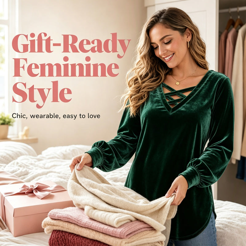 ⌛Limited-Time Offer-Women's Velvet Criss Cross V-Neck Top