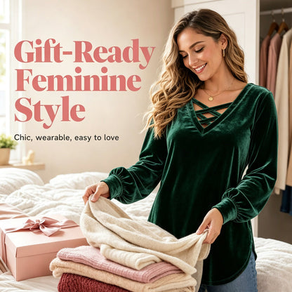 ⌛Limited-Time Offer-Women's Velvet Criss Cross V-Neck Top