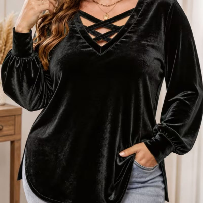⌛Limited-Time Offer-Women's Velvet Criss Cross V-Neck Top