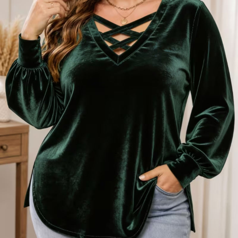 ⌛Limited-Time Offer-Women's Velvet Criss Cross V-Neck Top
