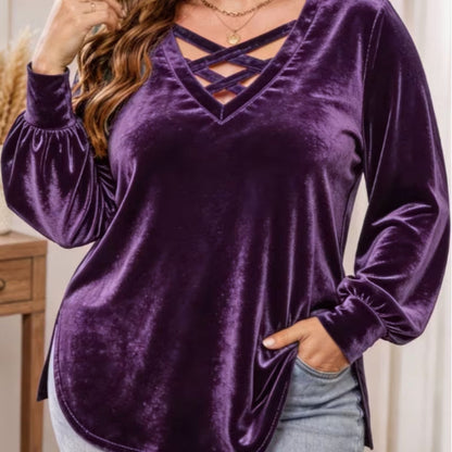 ⌛Limited-Time Offer-Women's Velvet Criss Cross V-Neck Top