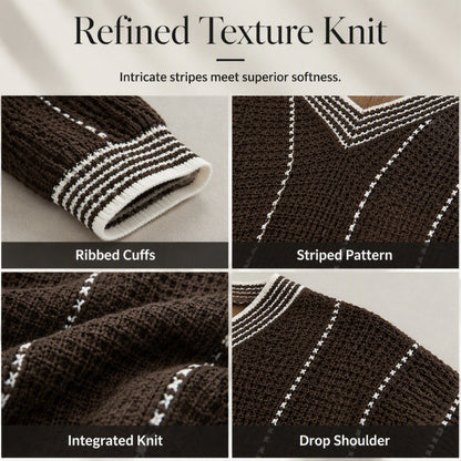 ⌛Limited-Time Offer-Women's Loose Casual V-Neck Striped Sweater