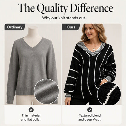 ⌛Limited-Time Offer-Women's Loose Casual V-Neck Striped Sweater