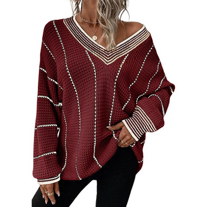 ⌛Limited-Time Offer-Women's Loose Casual V-Neck Striped Sweater