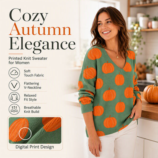 ⌛Limited-Time Offer-Women's Casual Printed V-Neck Knit Top