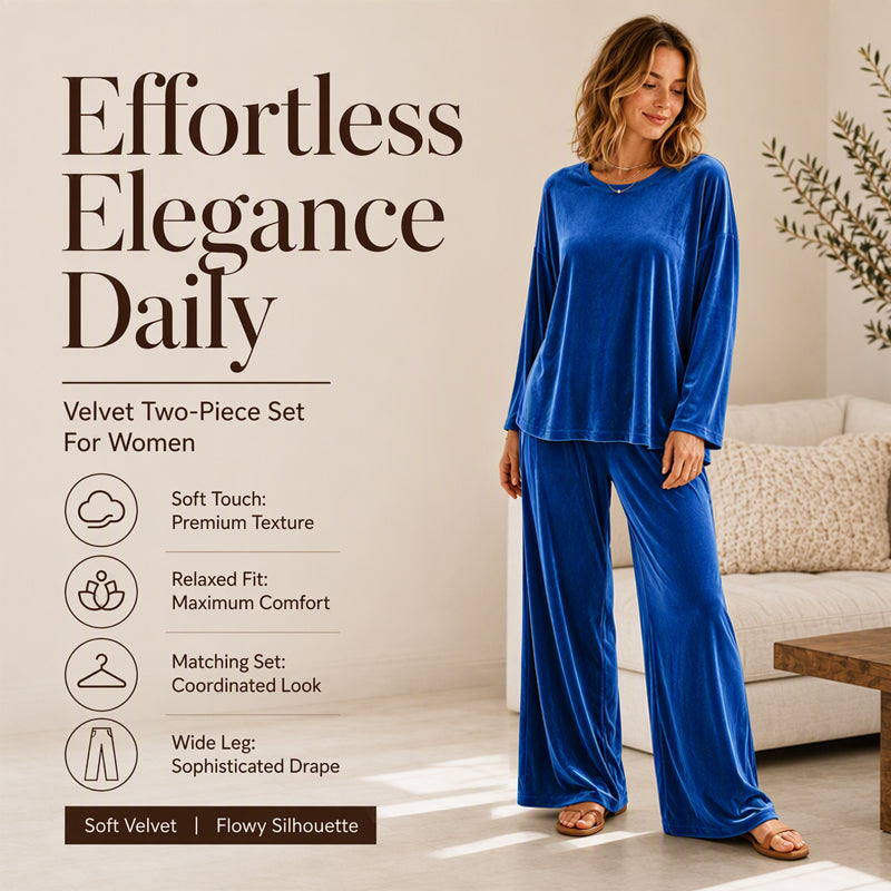 🍁Get Your New Fall Fashion-Women's Velvet Long Sleeve Top & Wide-Leg Pants Set