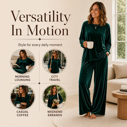 🍁Get Your New Fall Fashion-Women's Velvet Long Sleeve Top & Wide-Leg Pants Set