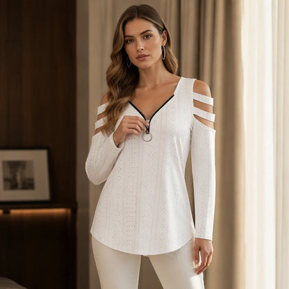 Luxury Comfort You Can Wear Anywhere ✨Women's Cold Shoulder Zipper T-Shirt