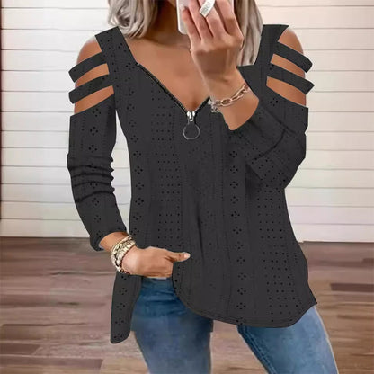 Luxury Comfort You Can Wear Anywhere ✨Women's Cold Shoulder Zipper T-Shirt