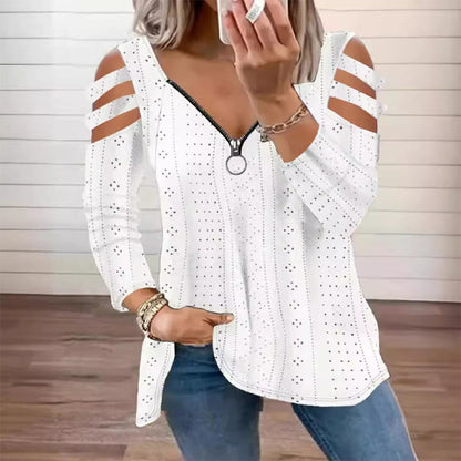 Luxury Comfort You Can Wear Anywhere ✨Women's Cold Shoulder Zipper T-Shirt