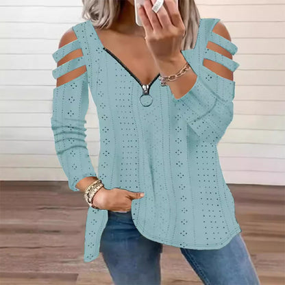 Luxury Comfort You Can Wear Anywhere ✨Women's Cold Shoulder Zipper T-Shirt
