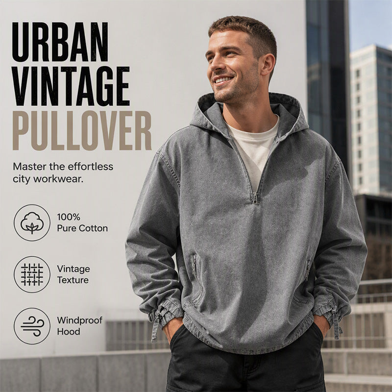 🍁Get Your New Fall Fashion-Men's Vintage Washed Half-Zip Hooded Top