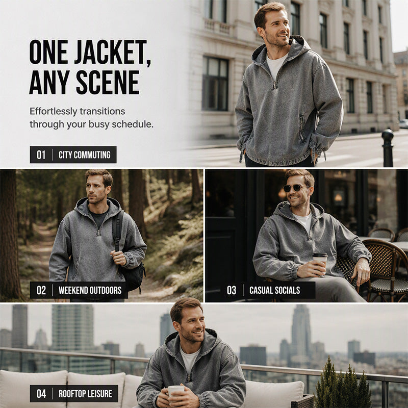 🍁Get Your New Fall Fashion-Men's Vintage Washed Half-Zip Hooded Top